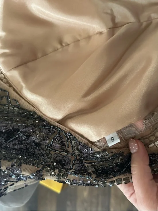 Prom Gown Sherri Hill 2 piece Navy Sequin 8 Mesh - Picture 7 of 8